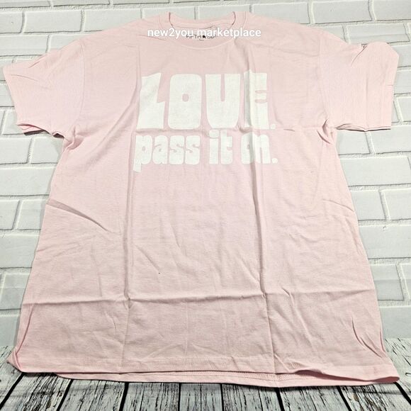 fifth sun LOVE PASS IT ON size large t shirt womans pink & white vintage look - Picture 1 of 9